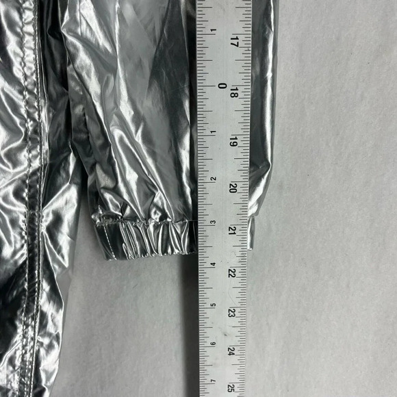 Wild Fable Jacket Women's Sz S Silver Metallic Full-Zip Mock Neck Elastic Trim - Picture 4 of 13